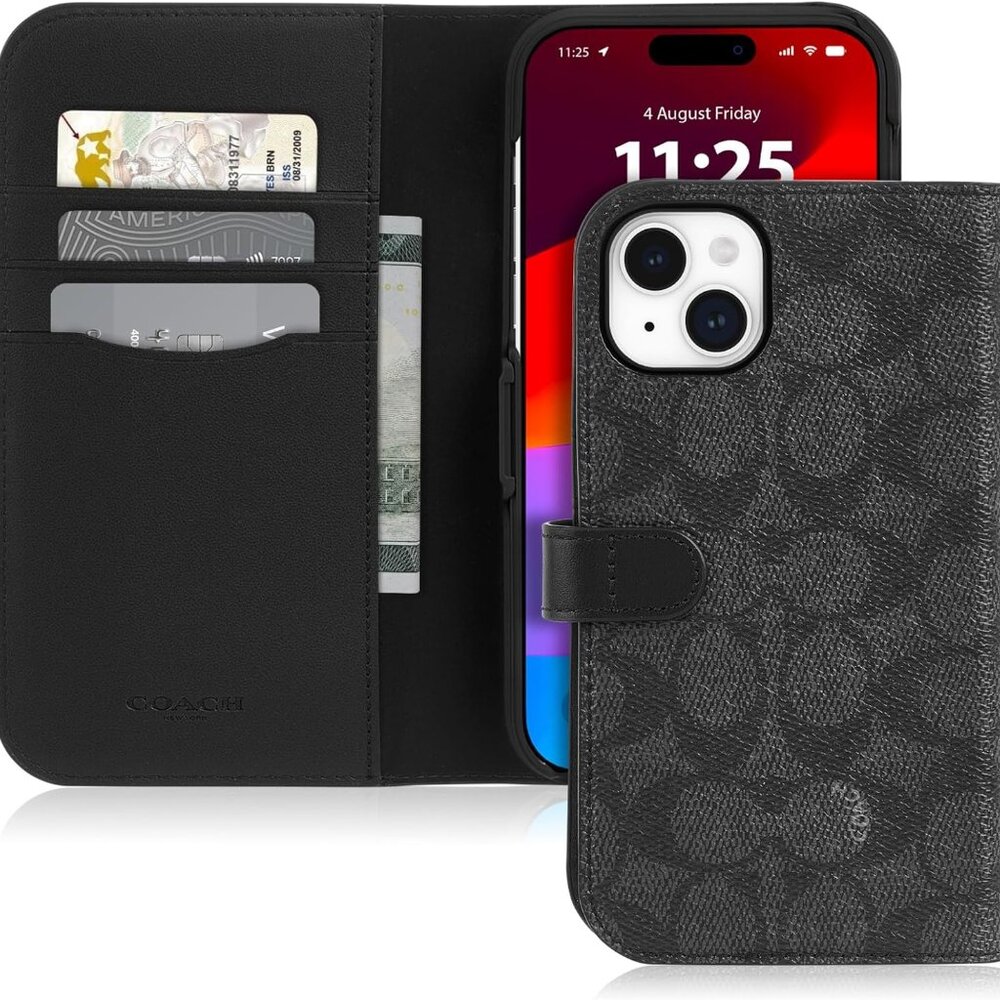 coach Signature Canvas Two Piece Detachable Wallet Folio iPhone 15 Plus case